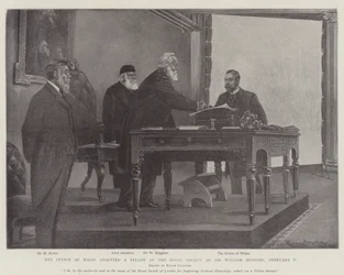 Der Prinz von Wales wird von Sir William Huggins als Mitglied der Royal Society aufgenommen, 6. Februar
